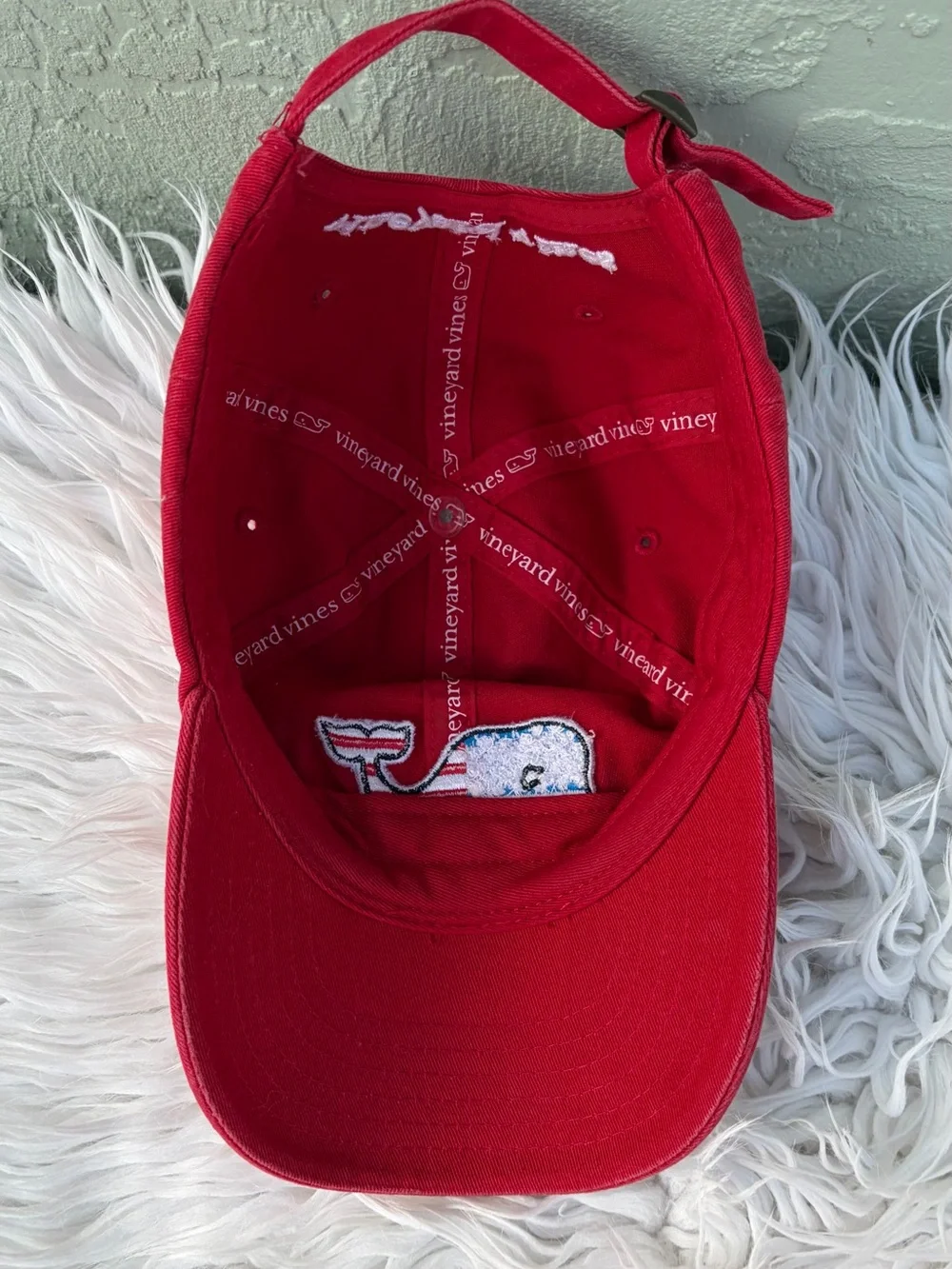 Vineyard Vines Kids Red Cap with American Flag Whale Patch